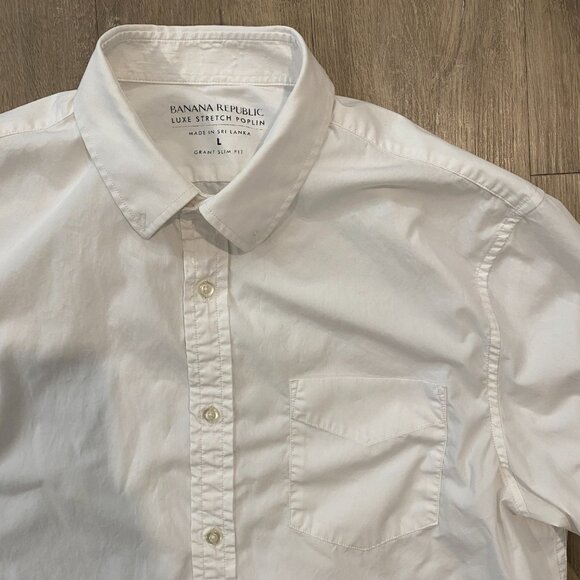 Banana Republic Luxe Stretch Poplin Shirt, Solid White (Men's L, Grant Slim Fit) - Picture 1 of 5